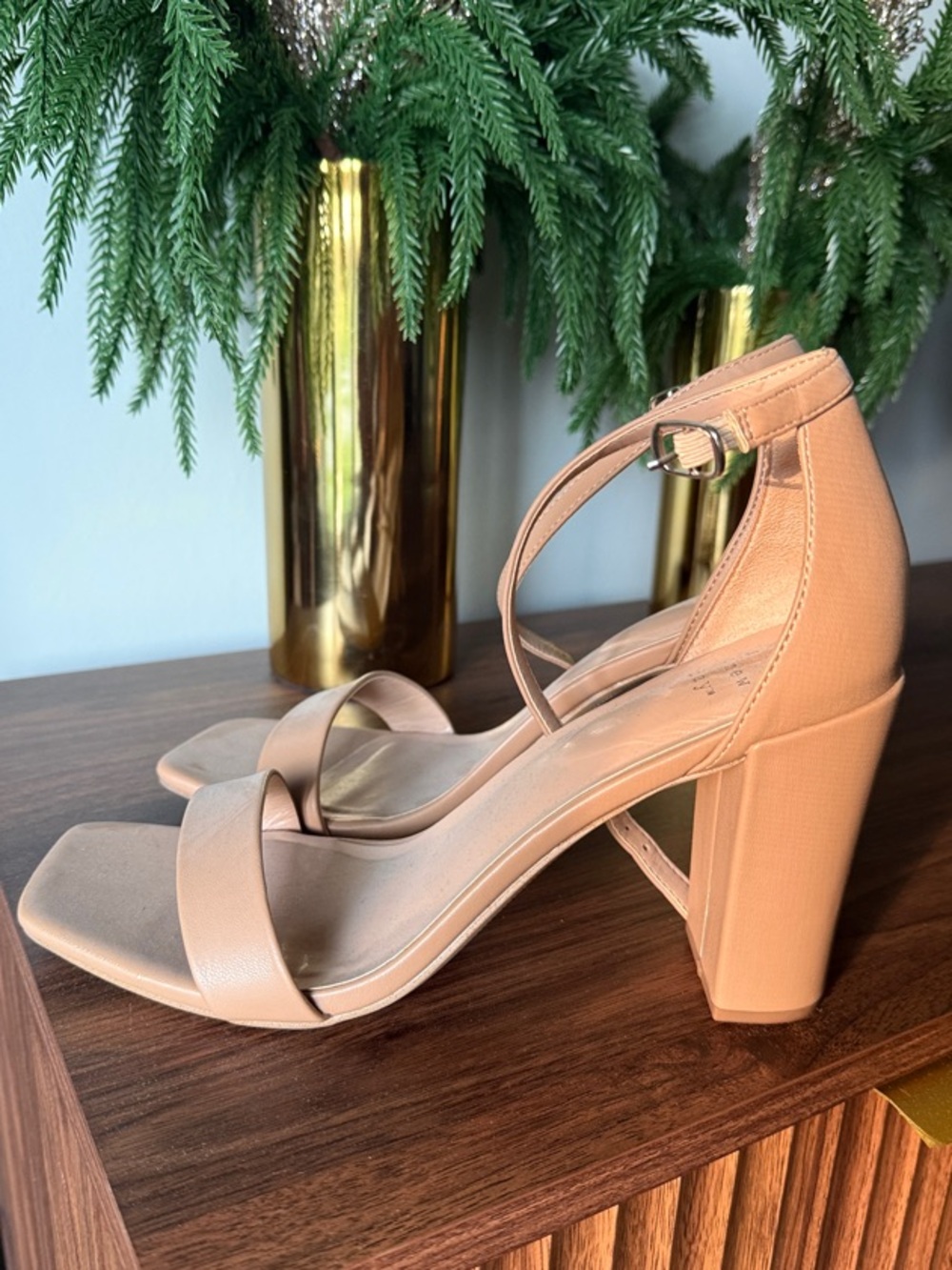 a new day Tan Block Heel Sandals with Ankle Strap